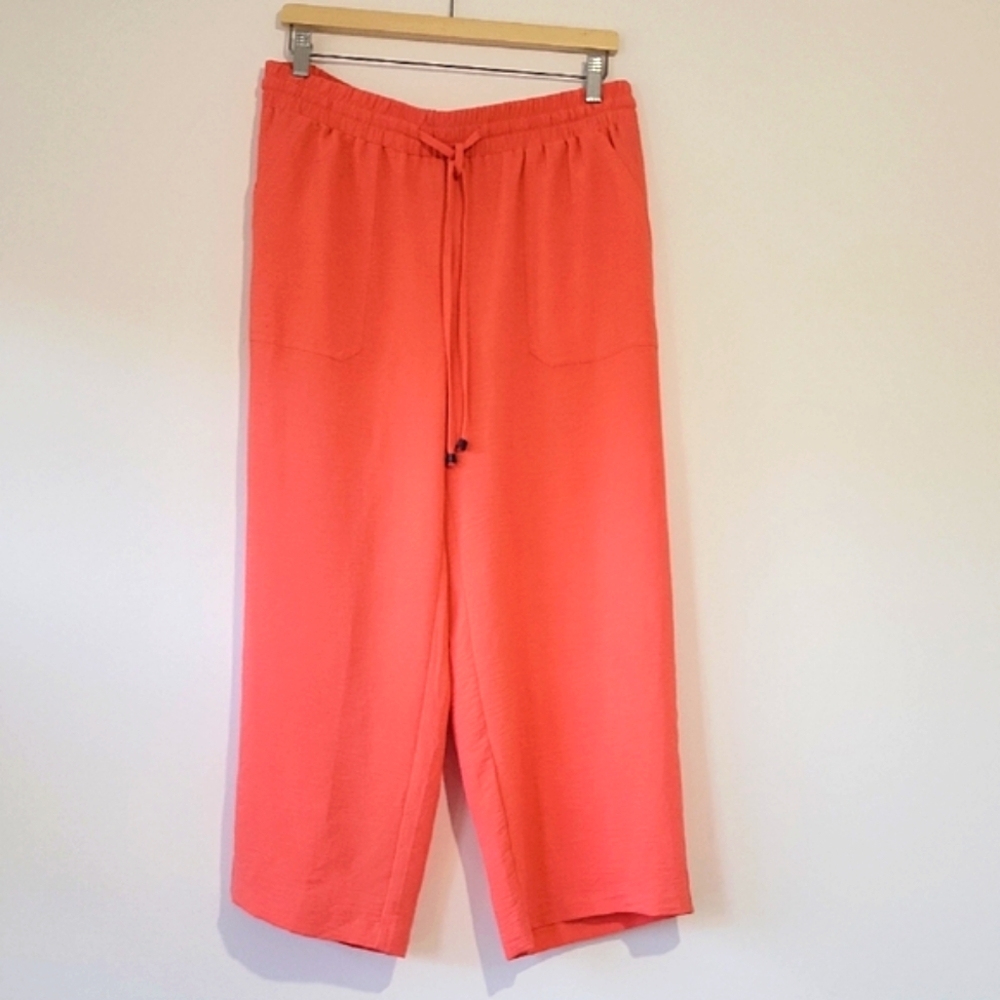 NYCC WOMEN'S DRAWSTRING CORAL WIDE LEG FLOWY CROPPED PANTS SIZE LARGE